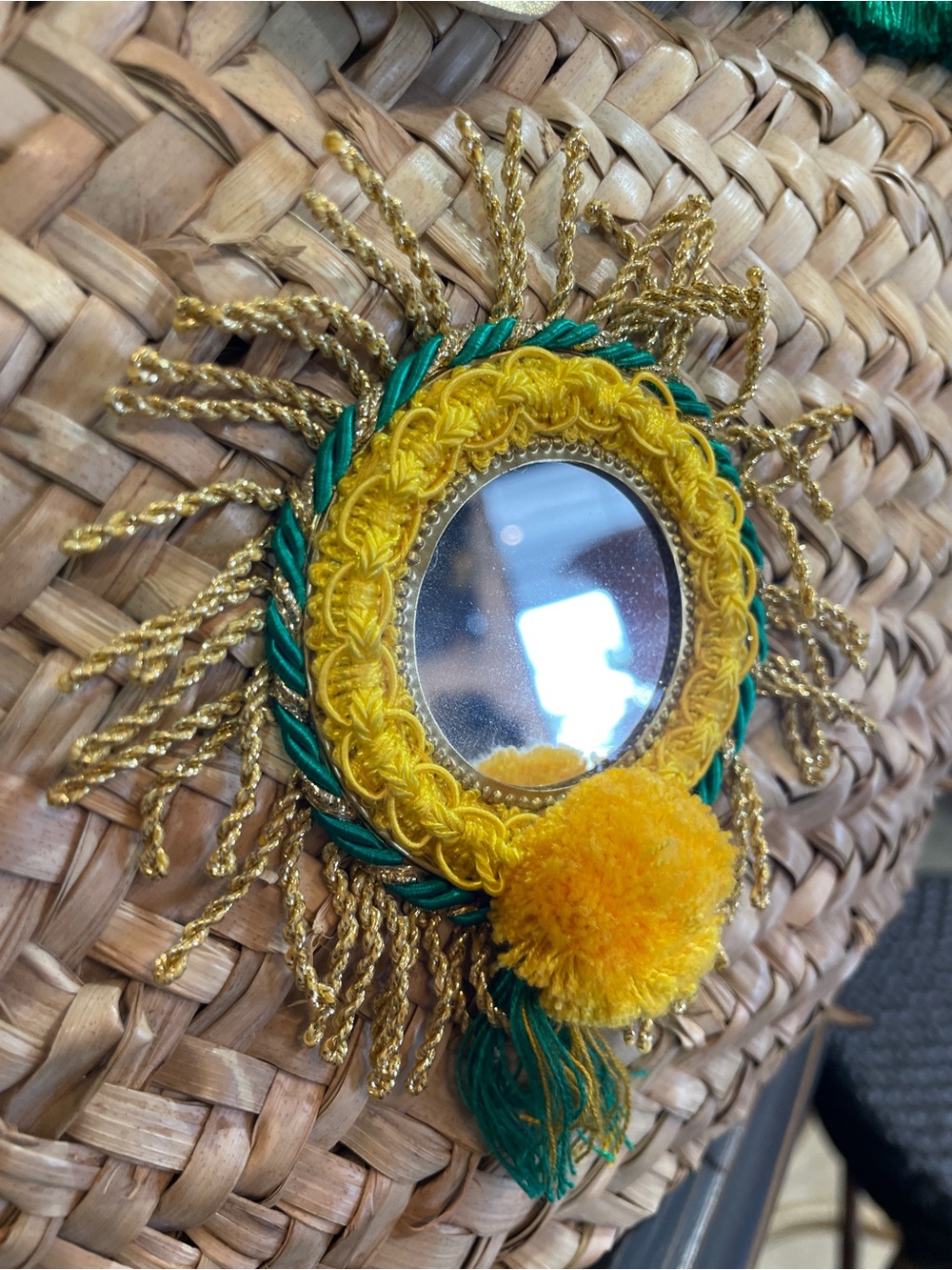 Tizzini x Authentic Provence Woven Straw Tote with Green Fringe and Yellow Poms - Picture 8 of 10